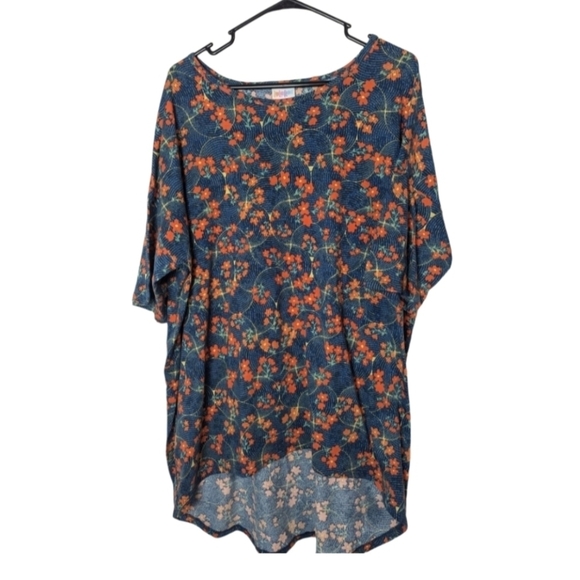 LuLaRoe Irma 2XL shirt in navy with orange flowers - Picture 1 of 6